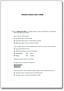 Organ Donation Form - Template USA