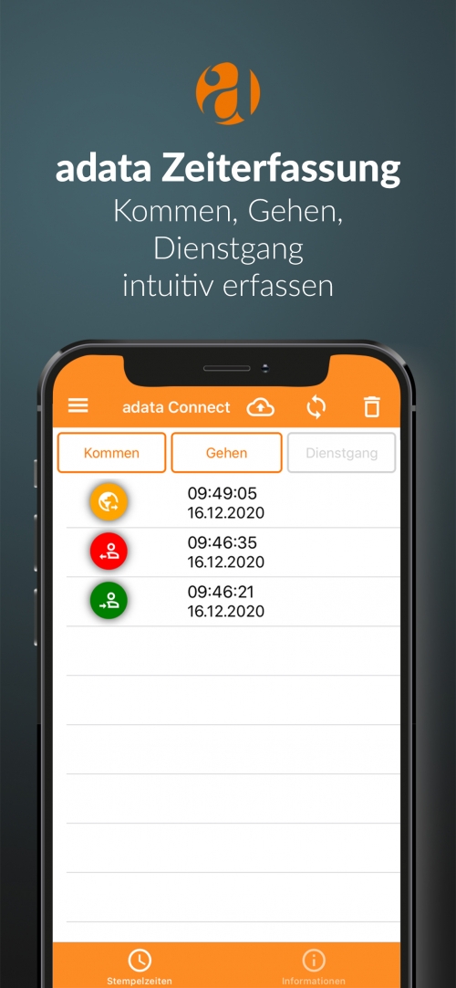 Screenshot adata Zeierfassung mobile phone