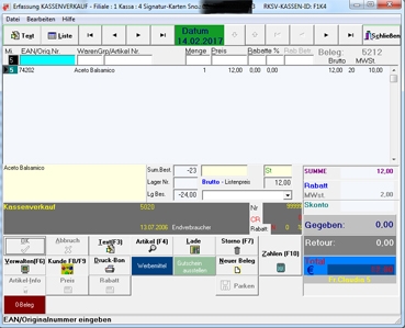 Erfassung Kassenverkauf