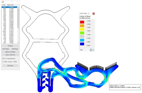 Finite-Elemente-Analyse einer Gummidichtung mit von-Mises-Spannungsverteilung