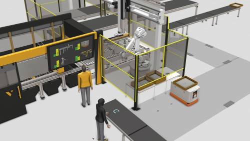 3D-Simulation mit Visual Components: Laserschneiden mit Ressourcen Werker, AGV und Roboter