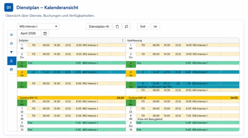 Dienstplan – Kalenderansicht der Jugendhilfe-Software