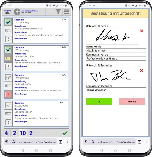 Mobile Aufgaben-Bearbeitung und Fertigmeldung mit Unterschrift
