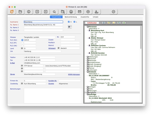Eingabemaske Firmen -  PM II - für Dienstleistungs- und Verleihunternehmen