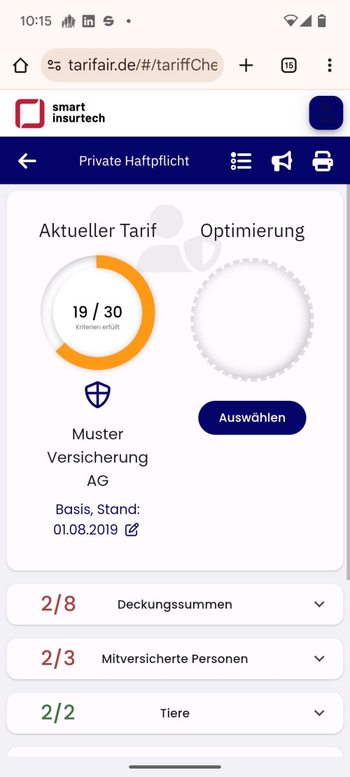 SMART CHECK auf dem Smartphone