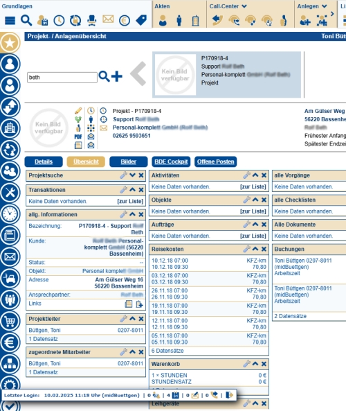 Information - Personalisierte Dashboards in Projekt / Mitarbeiter Akten