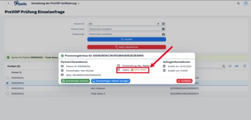Ergebnis der Lieferantenbankdaten-Prüfung