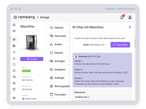 Anlagenansicht mit KI-Chat