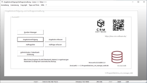 Startbereich der KMU CRM Software