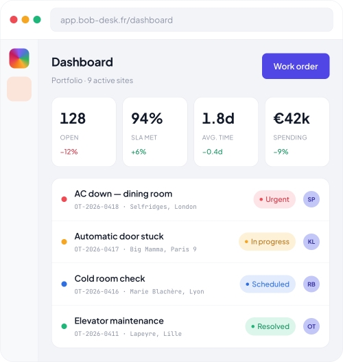 Bob! Desk – Dashboard for order and maintenance management